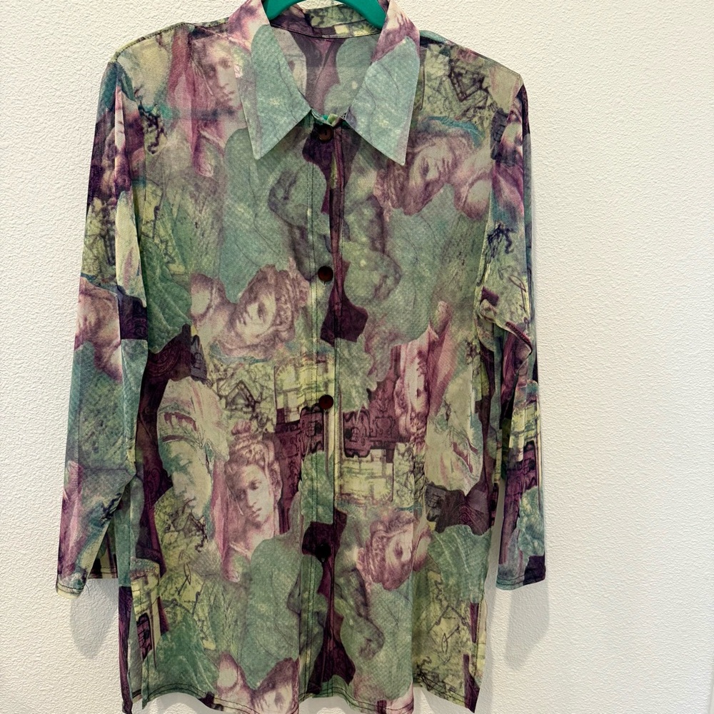 Sheer Mesh Renaissance Baroque Art Designer Inspired All-Over Print Shirt